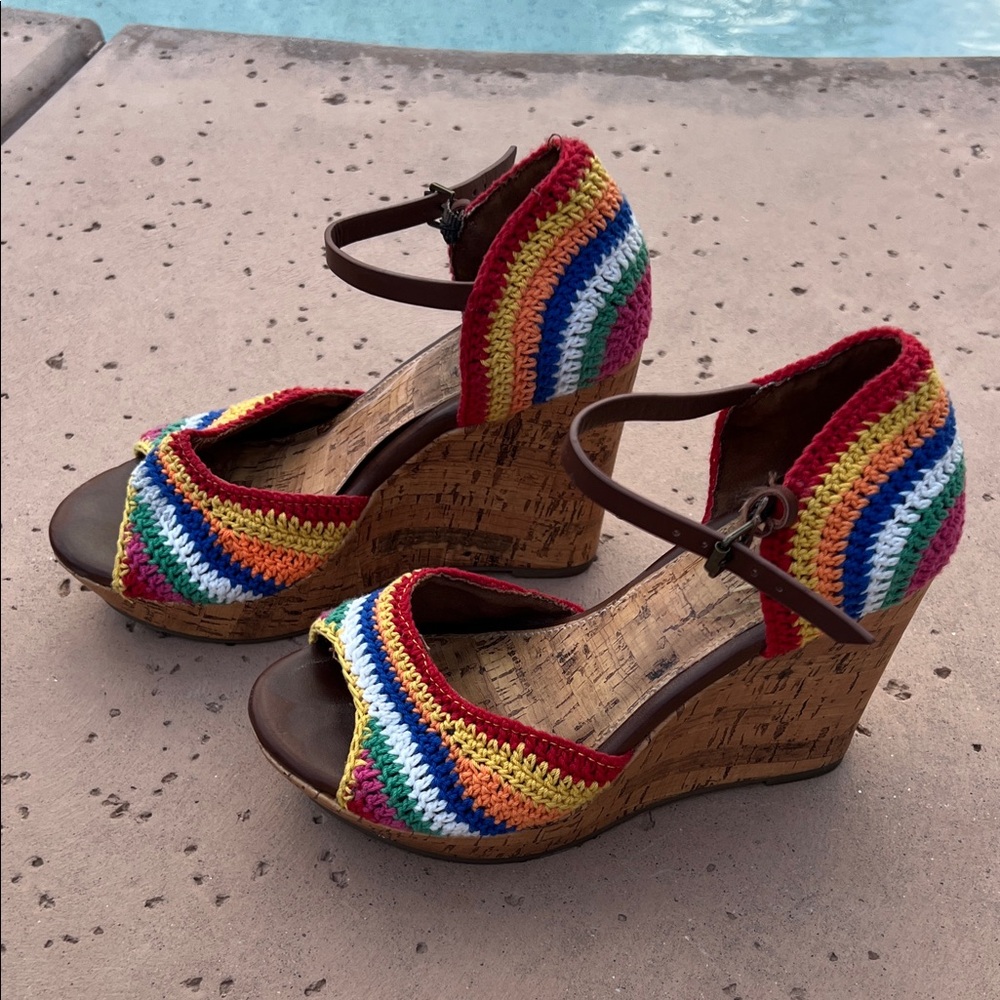 MIA Rainbow Crochet Cork Wedge Sandals - Picture 4 of 10